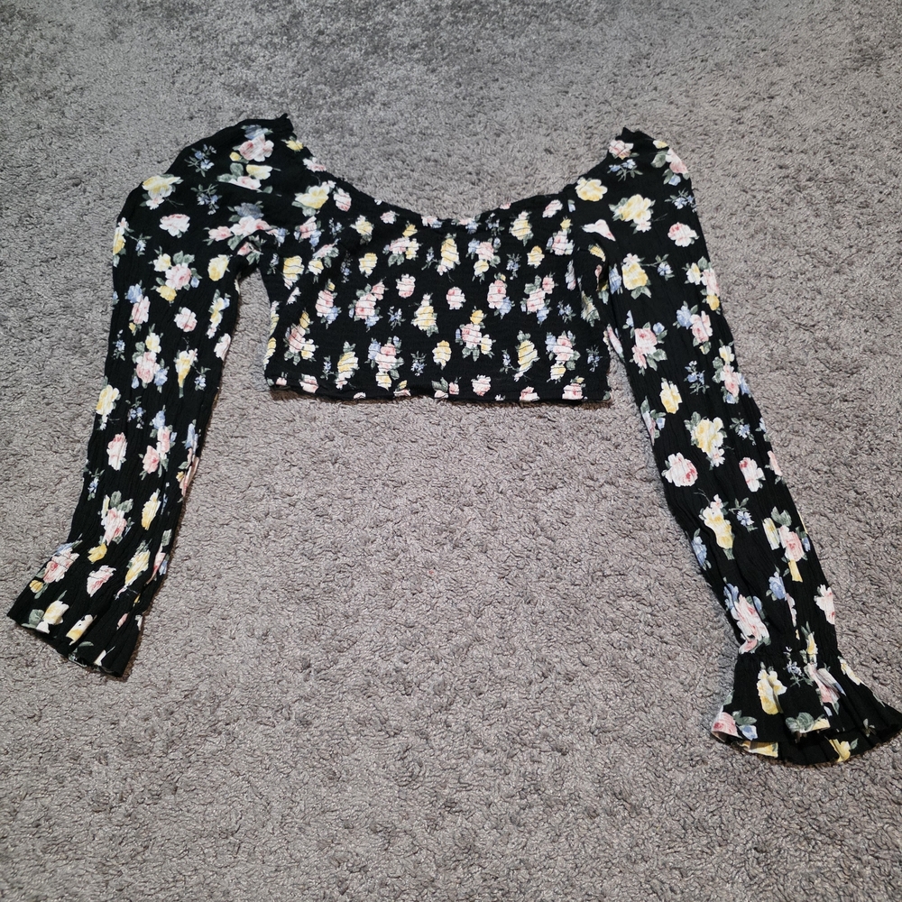 Hollister Black Floral Crop Top